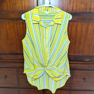 Striped Tank Top / Sleeveless Button Up Blouse / Sleeveless Striped Shirt